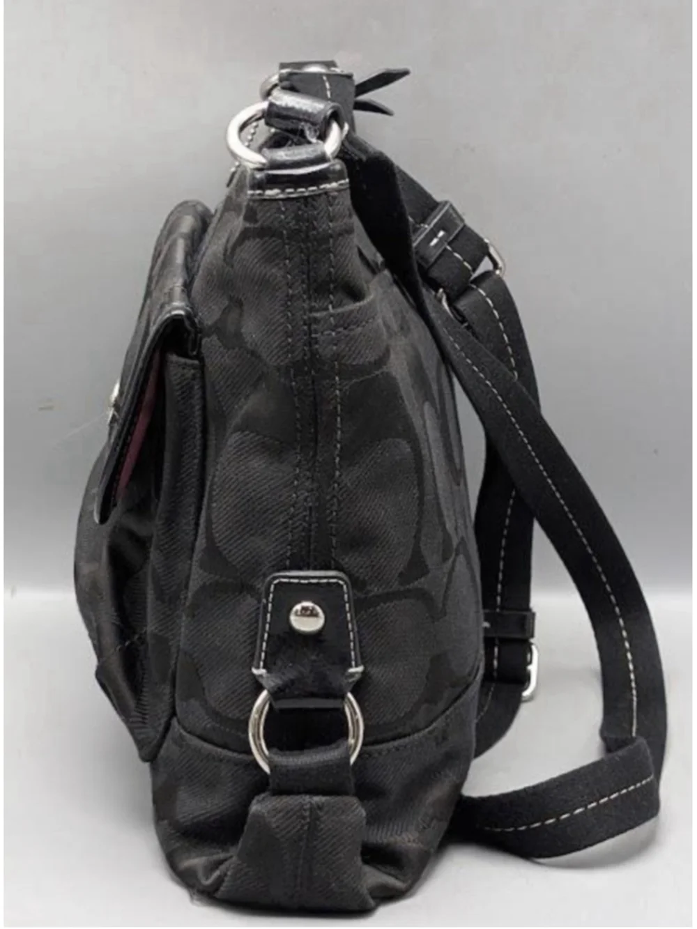 Coach Signature Black Monogram Nylon Kyra Shoulder Bag COA Pink Interior EUC